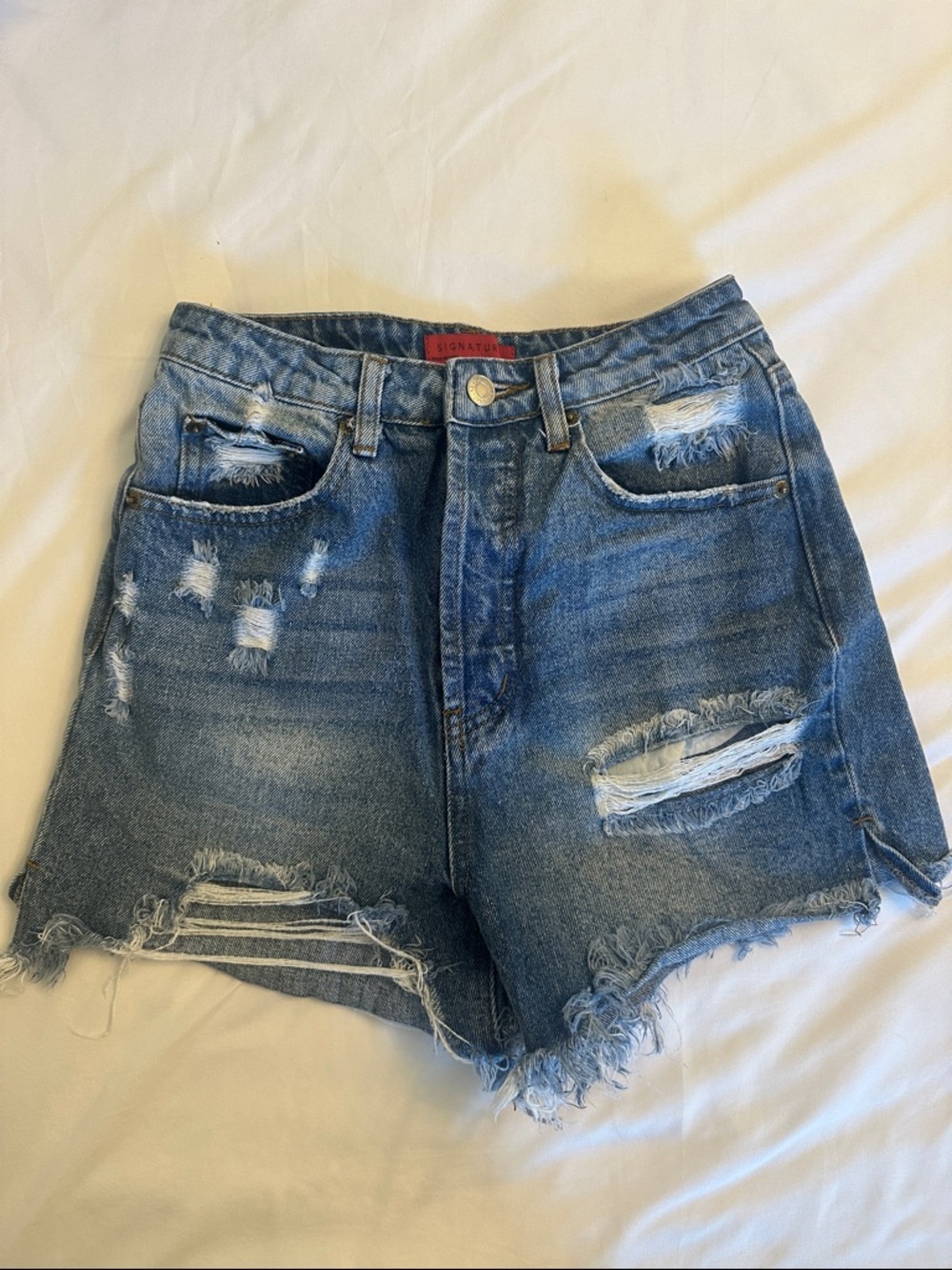 SIGNATURE Light Blue Distressed Denim Shorts